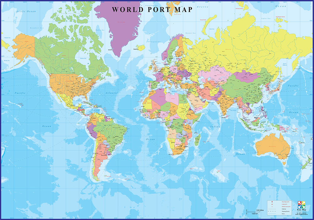 world map with major ports